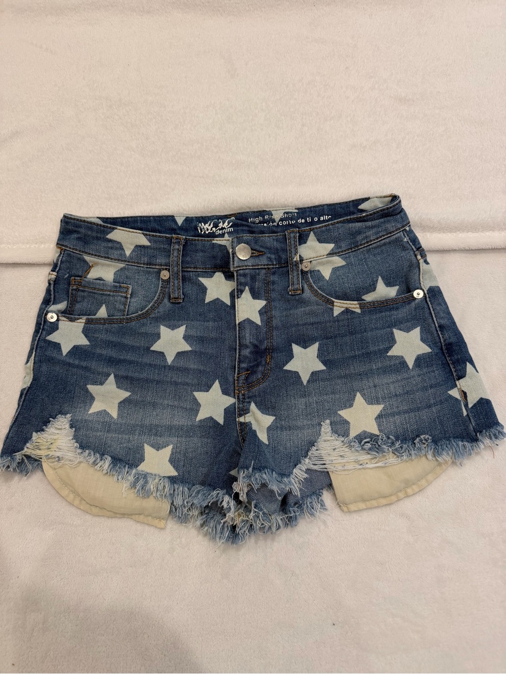 High-Rise Star Print Denim Shorts